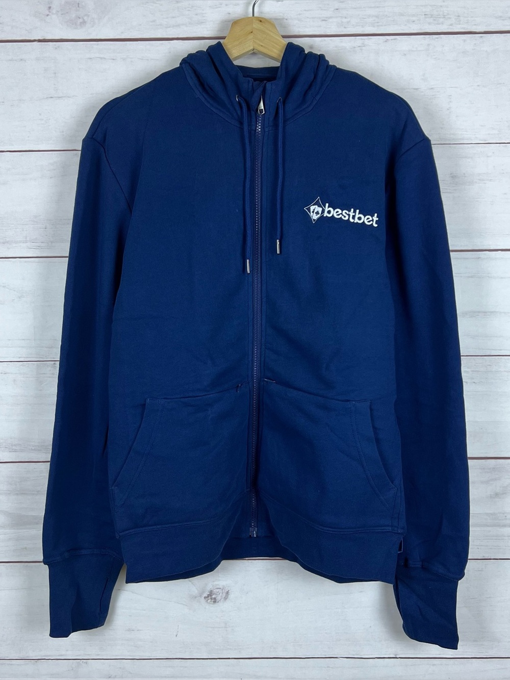 ScotteVest Jacket Mens Small Blue Full Zip Cotton Hoodie Sweatshirt